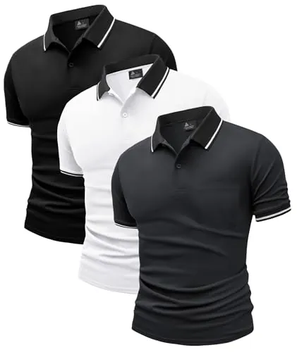 JACKETOWN Polo para Hombre Paquete de 3 Polo Manga Corta Camiseta Golf Trabajo Transpirable Camiseta Informal con Bolsillo Primavera Verano Tres Piezas T Shirt Senderismo