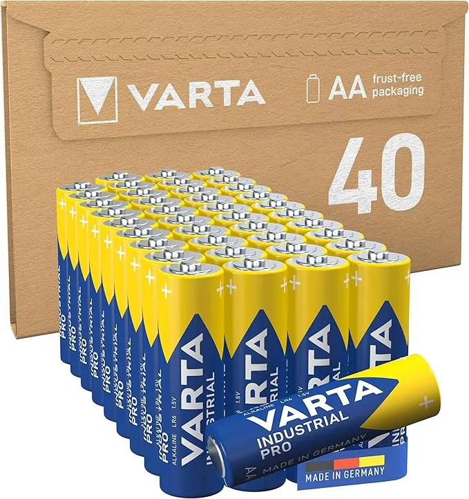 VARTA Pilas AA, paquete de 40, Industrial Pro, Baterías Alcalinas, 1,5V, paquete de almacenamiento de embalaje ecológico, Made in Germany [Exclusivo en Amazon]