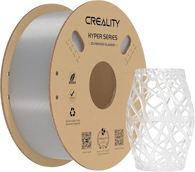 Creality Filamento PETG Transparente de 1.75mm para K1 Max, Diseñado para Alta Velocidad de 30 a 600mm/s, 1kg (2.2 lb)/Carrete, Hyper PETG, ± 0.03mm