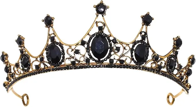 TSHAOUN corona barroca cristal negro redondo reina corona,Corona de tiara de cristal para niñas Diadema de princesa elfo de mujer negra Regalo,cumpleaños,Navidad,Fiesta de Cumpleaños (Negro)