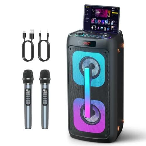 Máquina de Karaoke con 2 micrófonos inalámbricos y Altavoz Bluetooth