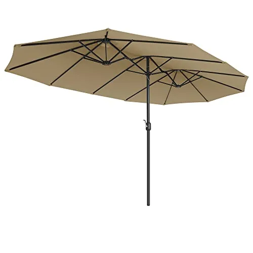 SONGMICS Sombrilla de Jardín 460 x 270 cm, Sombrilla Doble, Extra Grande, Protección UPF 50+, con Manivela, Para Terraza Aire Libre, Sin Base, Topo GPU36BR