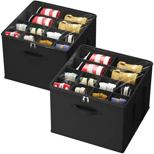 Lifewit Organizador Zapatos para Armario, Caja Almacenaje para 12-16 Pares con Tapa de PVC Transparente, Zapatero Plegable con Divisiones para Zapatillas y Botines, 43 x 43 x 31 cm, Negro, 2 Piezas