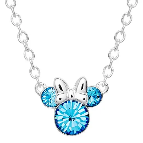 Disney Collar con colgante de piedra natal de cristal de Minnie Mouse, chapado en plata, 40+5 cm