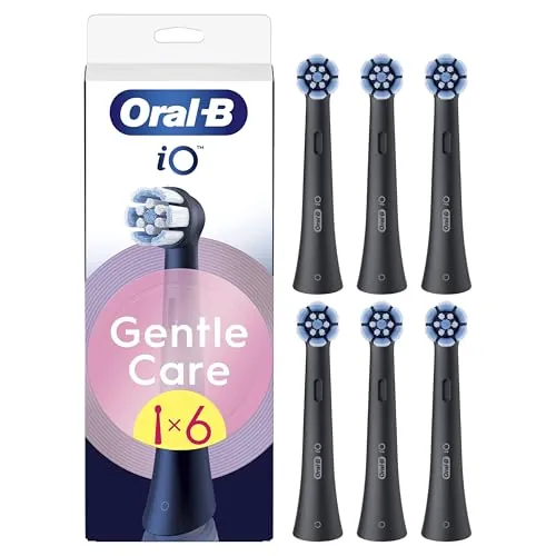 Oral-B iO Gentle Care Cabezales de Recambio Originales, Negro, Pack de 6 - Recambios para Cepillos de Dientes Eléctricos Oral B iO, Cepillado Delicado para Encías Sensibles, Filamentos Suaves