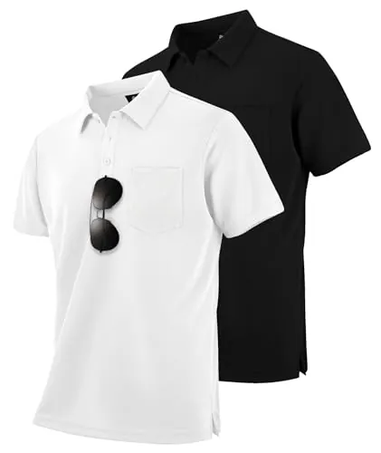 SwissWell Lote de 2 Polo Hombre Manga Corta Transpirable Golf Polos Camisa para Hombre, Negro+Blanco XL