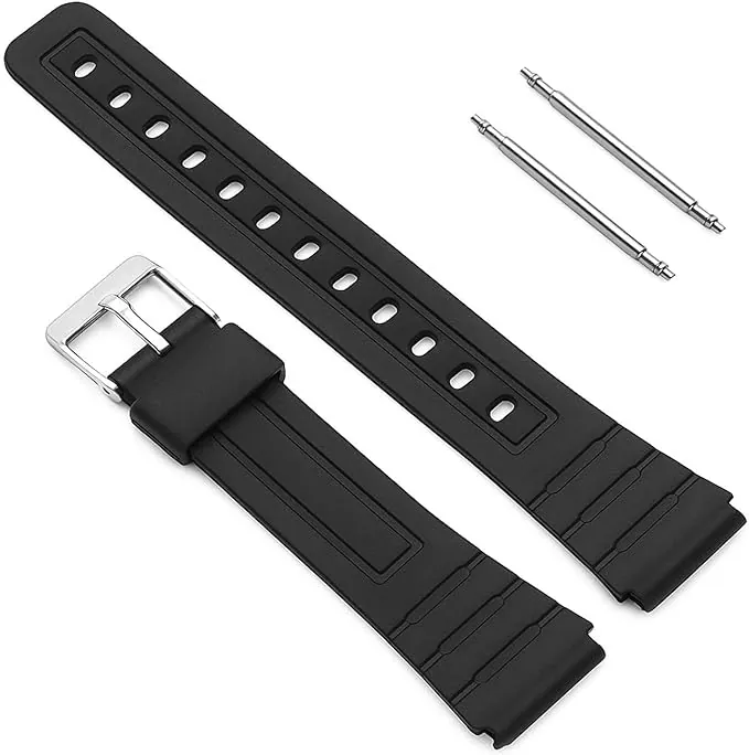 OcioDual Repuesto Correa de Silicona Pasadores Metal Compatible con Reloj Casio F91W F-91W Negro Recambio Resina Resortes