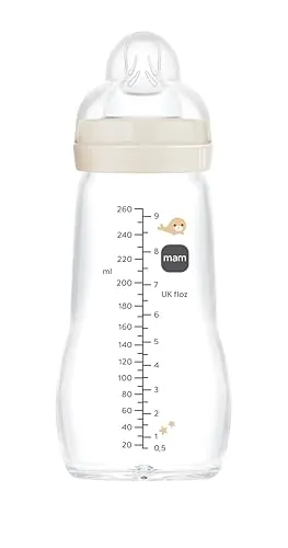MAM Biberón de Cristal, 2-4 Meses, 260ml, con Tetina 2 de Flujo Medio de Silicona de Fácil Aceptación, Fácil de Limpiar, MAM Feel Good, Neutro, Pack de 1ud