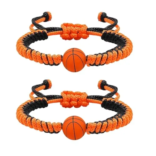 Pulsera de la amistad de 2 piezas, cuerda negra y naranja, colgante de baloncesto de silicona 3D, pulsera de baloncesto para niños, un gran regalo para los amantes del baloncesto.