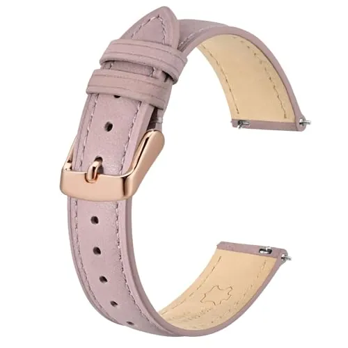 BISONSTRAP Elegantes Correas Reloj de Cuero, Liberación Rápida, Correas para Mujer y Hombre, 18mm, Rosa Claro (Hebilla Dorada Rosa)