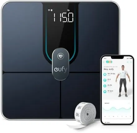 eufy P2 Pro Báscula de baño Digital, WiFi Bluetooth, Bascula Grasa Corporal y Muscular con App, 16 Monitores de Composición Corporal, como Frecuencia Cardíaca, Grasa Corporal, IMC, Alta Precisión