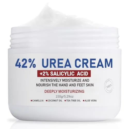 OUKEYA Crema Urea al 42% con Ácido Salicílico al 2%, Crema Pies Manos Tratamiento Intensivo para Piel Agrietada, Talones y Codos, Crema Hidratante Pies Secos y Agrietados, Elimina Callos Antifisuras