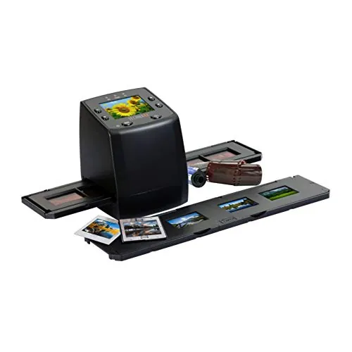 Technaxx Germany Slide Scanner Convierte películas negativas y diapositivas a digital JPEG Guarda en tarjeta SD-SDHC con pantalla TFT No requiere ordenador/software DS-02