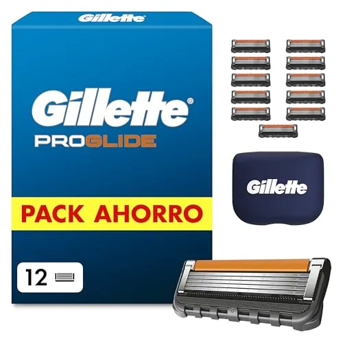 Gillette Proglide Cuchillas de Afeitar Hombre, Pack de 12 | Recambios para Maquinillas de Afeitar Gillette Proglide y Fusion5, con 5 Hojas, Doble Lubricación Y Recortadora de Precisión