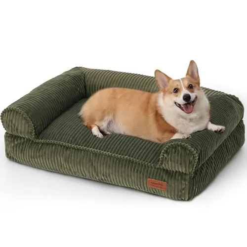 FUKUMARU Cama para Perros Grandes, Sofá Esponjoso para Perros con Capa Impermeable de TPU, Tela de Terciopelo, Lavable y Antideslizante, Funda Desmontable con Cremallera, 93 x 63 x 22 cm, Verde