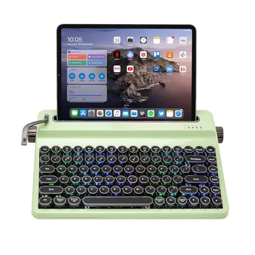 YUNZII QL75 Teclado de máquina de Escribir inalámbrico Teclado Retro mecánico,RGB Backlit QMK/Via programable, Multi-Dispositivo con 2.4GHz/Type-C/BT5.0 (Verde, Onyx Tactile)