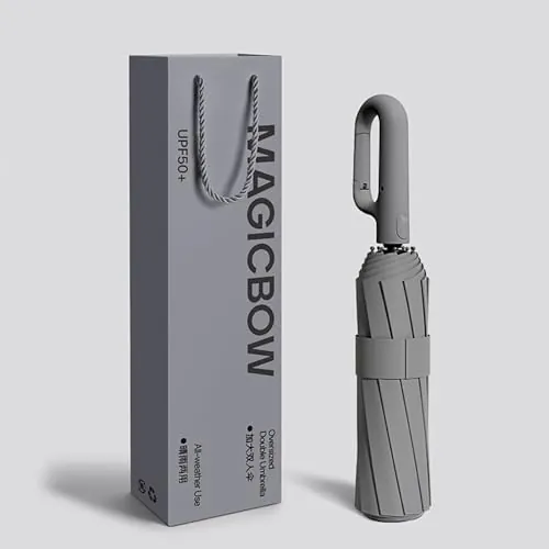 Paraguas de viaje plegable automático a prueba de viento con mango de gancho, compacto y portátil para actividades al aire libre, gris, 38-40 inches diameter, 28 inches pole length