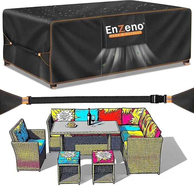 Enzeno Funda Muebles Exterior Impermeable 200x100x74cm Funda Muebles Exterior Rectangular Anti Viento Impermeable Cubierta para Muebles de Jardin con Salidas de Aire Funda Exterior Muebles Jardin
