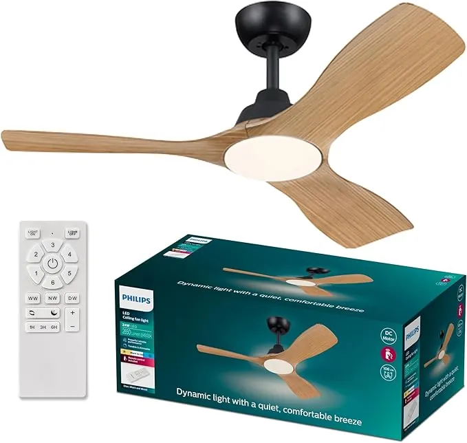 Ventilador de techo Philips OLAS LED 42? Regulable Mando Negro/Madera Silencioso
