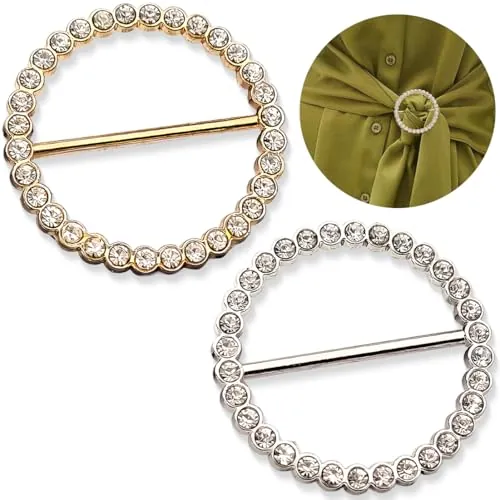 AFCJLTO 2 Piezas Triple Anillo Bufanda Clip Hebilla Cierre Titular Aleación de Zinc Ropa Joyería Accesorios Broches para Boda Fiesta Ropa Camiseta Pañuelo Chal Mujer Moda Decoración