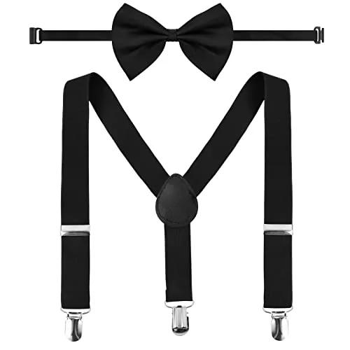 Daelesr 1 Piezas Tirantes Elásticos para Pantalones, Ajustables Pajaritas Y Forma,Tirante con Clips para Infantil Niños Niñas 1-10 años (Negro)
