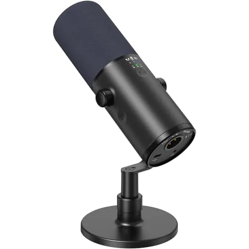 TONOR USB/XLR Microfono Dinámico para Juegos, PC Micrófono Cardioide de Estudio con Soporte de Escritorio para Podcasting, Streaming, Conector para Auriculares de 3,5 mm y Botón de Silencio, TD510 AIR