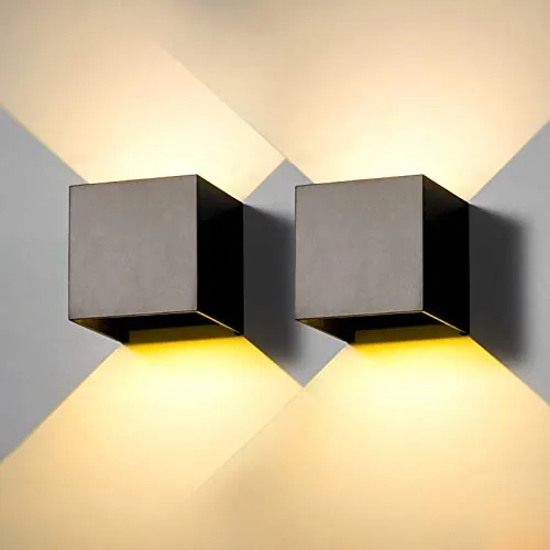 FUPE 2 Piezas Aplique de Pared Exterior LED Lámparas de Pared Interior Moderno Negro 6W 3000K blanco cálido IP65 impermeable cuadrada de aluminio Ángulo de luz ajustable de diseño y fácil de instalar