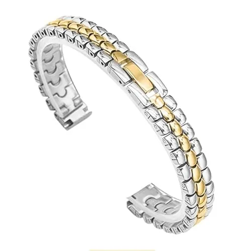 Correa de reloj for mujer, brazalete metálico, tamaño pequeño, universal, de acero inoxidable.(Silver-gold,8mm)