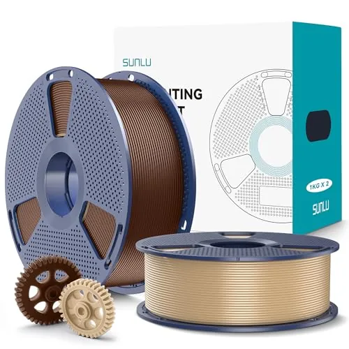 SUNLU 2KG PLA+2.0 Filament, 1KG por Carrete, 2 Rollos, Marrón Café+Roble