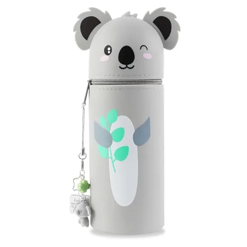 Lvjkes Estuche Silicona, Estuche Vertical 2 en 1, Cartoon Vertical Adjustable, Fácil de Limpiar, Adecuado para niños, Niña, niño y Adolescentes (Koala-Hojas)