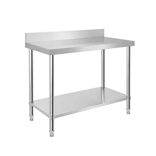 UISEBRT Mesa de trabajo de acero inoxidable con inclinación, 100 x 60 x 85 cm, mesa de cocina de acero inoxidable con patas ajustables, mesa de cocina, mesa desmontable con superficie de