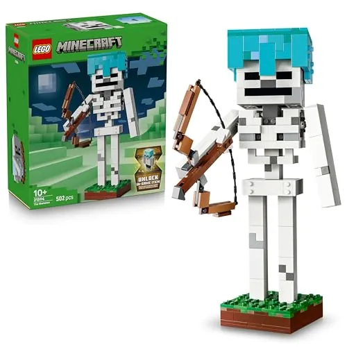 LEGO Minecraft El Esqueleto de Juguete – Figura Articulada con Casco de Diamante, Arco, Flecha y Base de Hierba – Decoración del Dormitorio – Regalo Gamer para Niños y Niñas de 10+ Años – 21594