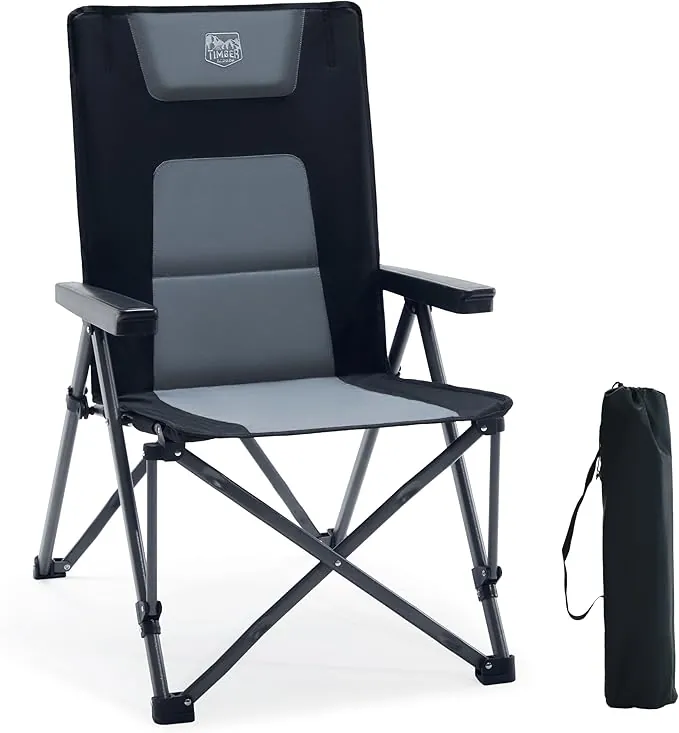 TIMBER RIDGE Silla de camping plegable de 260 kg, respaldo alto ajustable en 4 posiciones silla plegable acolchada, respaldo alto con bolsa de transporte silla de camping para jardín, balcón, caravana