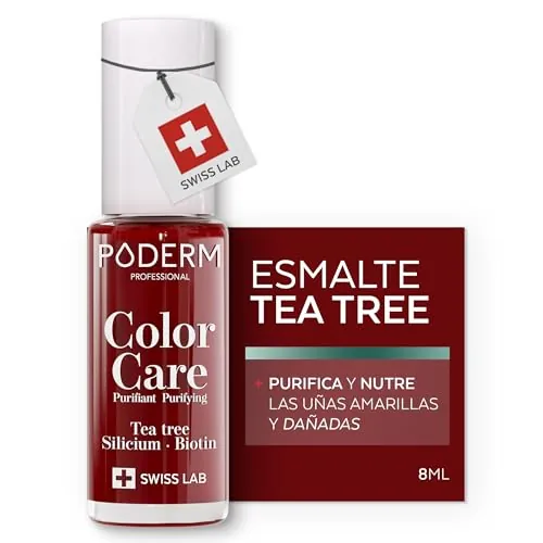 PODERM Esmalte Cuidado para Uñas con Tea Tree - Rojo Allure | Swiss Lab - 8ML | Enriquecido con Tea Tree, Silicio & Biotina | Purifica, Aclara & Nutre las Uñas Amarillas | Creado por una Podóloga