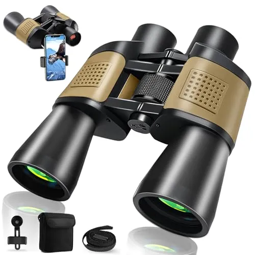 Prismáticos 20x50 para Adultos, Prismáticos HD Impermeables con Prisma BAK4 y Lente FMC, Telescópicos Portátiles para Observación de Aves Fútbol Escalada Conciertos con Adaptador para Smartphone