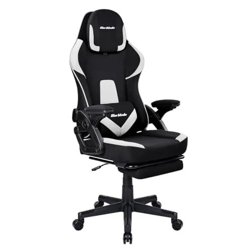 T-LOVENDO.ES Silla Gamer Gaming Profesional, Ergonómica, de Tela Transpirable y Antimanchas, Reposabrazos Abatibles, con Reposapiés. para Adultos. Altura Regulable y Respaldo Abatible.