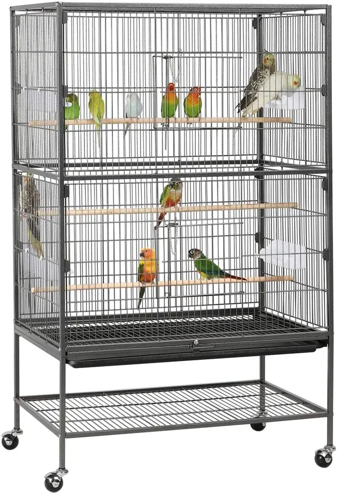 Yaheetech Jaula Grande para Pájaros, Mascota con Ruedas, Unisex, 52 cm x 79 cm x 132 cm, Hierro, Negro