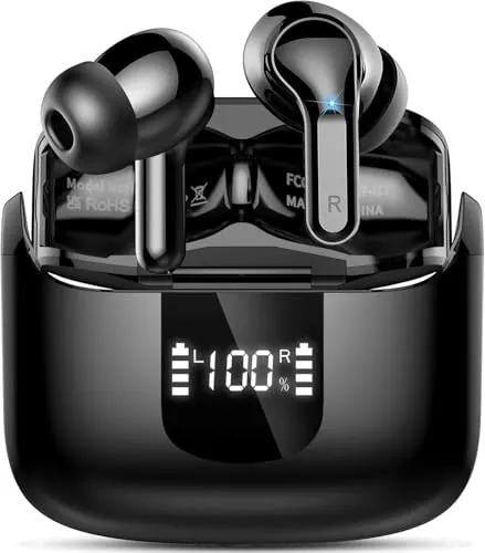 Ordtop Auriculares Inalámbricos Bluetooth, Auriculare Bluetooth 5.4 HiFi Estéreo con 4 ENC Mics, Cascos Inalambricos Bluetooth con Reducción de Ruido, 48H Earbuds IP7 Impermeable, USB-C, Pantalla LED
