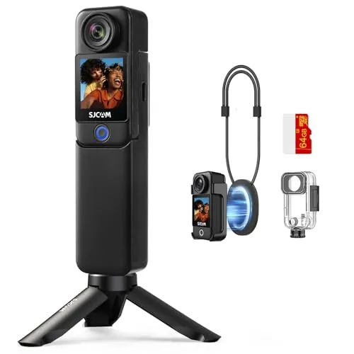 SJCAM C300 Vlog Pack(64G),Camara Vlog con Batería de 7 Horas y Estabilización 6-Ejes,Doble Pantalla Táctil,Camara de accion 154° Gran Angular,Impermeable,para Deportes y vlogging,Negro