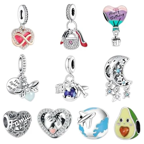 MLPKOI 10 Piezas Charms Abalorios, Joyeria Mujer, Compatible con Europeo Pulsera Collar, Regalo de Joyería, Charms de para Mujeres, Familiares y Amigos