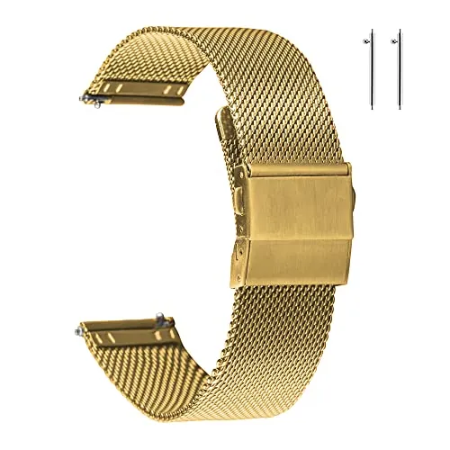 EACHE Correas de Reloj de Malla de Acero Inoxidable Dorado de 16 mm para Mujeres Correas de Reloj de Malla Ajustables de liberación rápida