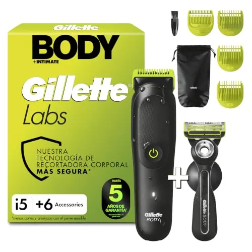GilletteLabs i5 Body + Intimate Afeitadora Corporal, Maquinilla, Accesorios | Depiladora Corporal con Tecnología Skinfirst + Maquinilla de Afeitar Cuerpo, Rasura Y Afeita El Cuerpo Y La Zona íntima