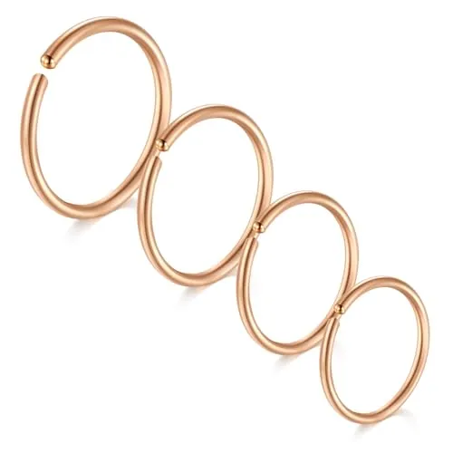 LAURITAMI 4 Piezas Piercing Nariz Anillo 20G Acero Quirúrgico Delgado Piercing Nariz Anillo Oro Rosa Set, Septo Clicker Anillo, Labio Oreja Piercing Nariz Joyería 6/8/10/12MM
