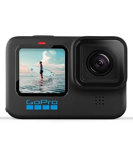 GoPro HERO10 Black - Cámara de acción impermeable con LCD frontal y pantallas traseras táctiles, 5.3K60 Ultra HD, fotos de 23MP, transmisión en vivo de 1080p, cámara web, estabilización (renovada)