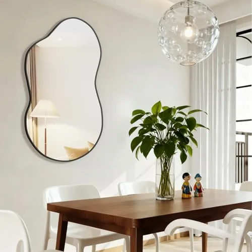 NEUWEABY Espejo de Pared Irregular, Espejo asimétrico en Forma de Nube 67 x 115 cm, Espejos de tocador Grandes y únicos, Plata para baño, montados en la Pared para Vestir en la Entrada del salón