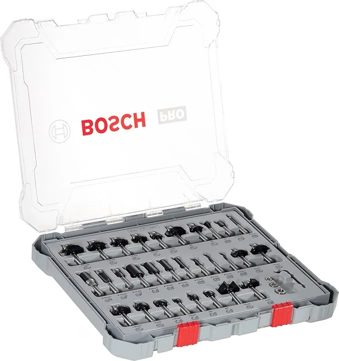 Bosch Professional Set Mixto de Brocas Fresadoras de 30 Piezas (para madera, vástago de Ø 8 mm, Accesorios Fresadoras)