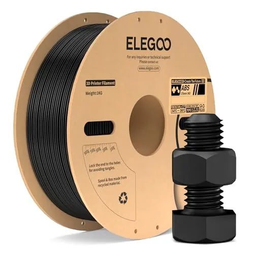 ELEGOO Filamento ABS 1.75mm 1KG Negro, Filamento para Impresora 3D, Precisión Dimensional +/- 0.02mm, Carrete Filamento 3D, para Mayoría Impresoras 3D
