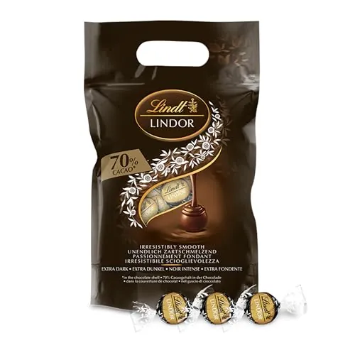 Lindt LINDOR bombones chocolate negro 70% , bombón con relleno de chocolate cremoso, chocolate para regalar, para compartir, aprox 80 bolas, 1kg