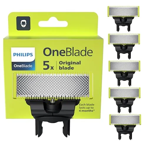 Philips OneBlade 5 cuchillas de repuesto originales de acero inoxidable compatibles con todas las maquinillas de afeitar eléctricas OneBlade (modelo QP250/50)