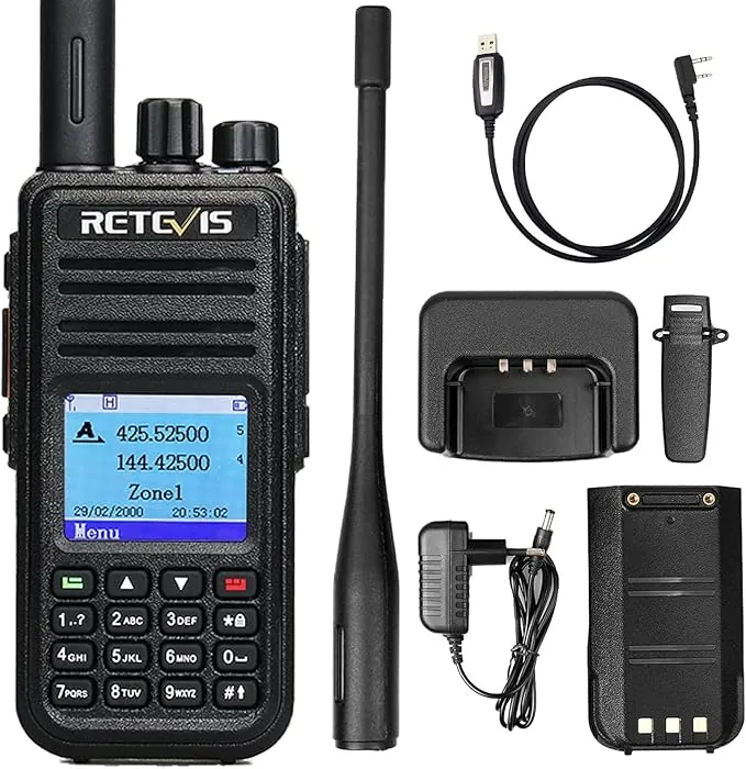 Retevis RT3S DMR, Emisora Caza, Digital/Analógica para Radioaficionados, Alto Rendimiento, Compatible con MOTOTRBO Nivel Ⅰ y Ⅱ, GPS, APRS, 3000 Canales(1 UNID, Negro)